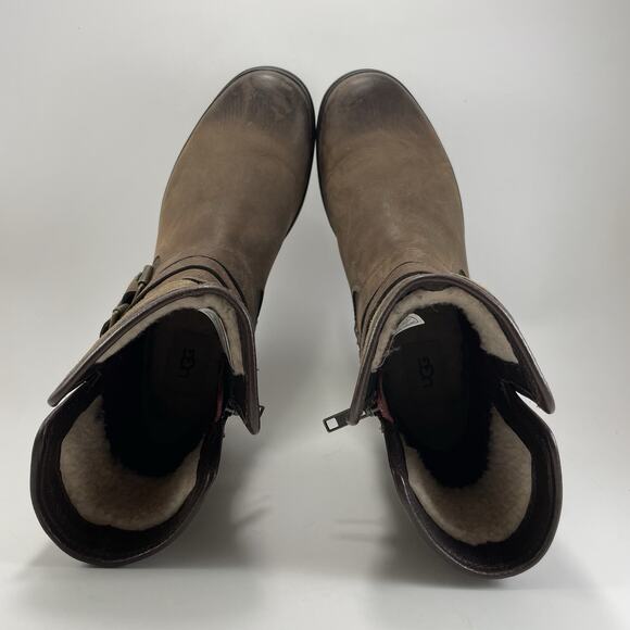 UGG Simmens Double Buckle Leather Boots Womens Size 9.5 Brown Waterproof Leather - Picture 6 of 11